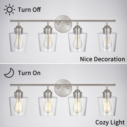 KAWOTI Applique murale de salle de bain en métal à 4 lumières avec abat-jour en verre, intensité variable