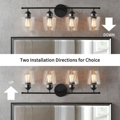 KAWOTI Applique murale de salle de bain en métal à 4 lumières avec abat-jour en verre, intensité variable