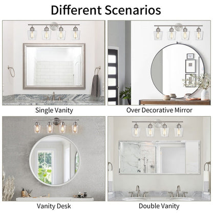 KAWOTI Applique murale de salle de bain en métal à 4 lumières avec abat-jour en verre, intensité variable