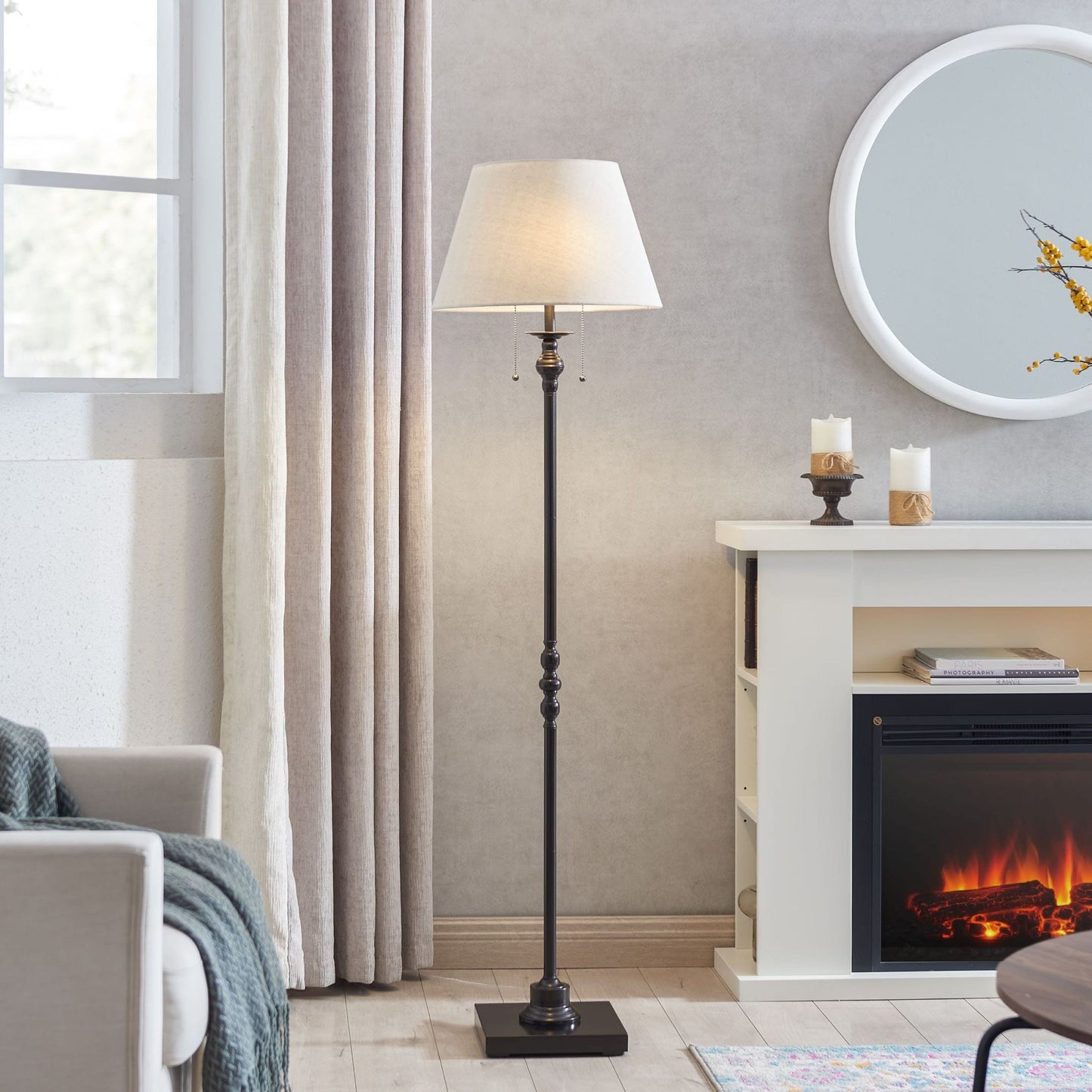 KAWOTI 60.5'' 2-Light Floor Lamp with Empire Fabric Shade