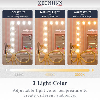 Keonjinn Miroir de maquillage LED Hollywood avec 15/18 lumières LED
