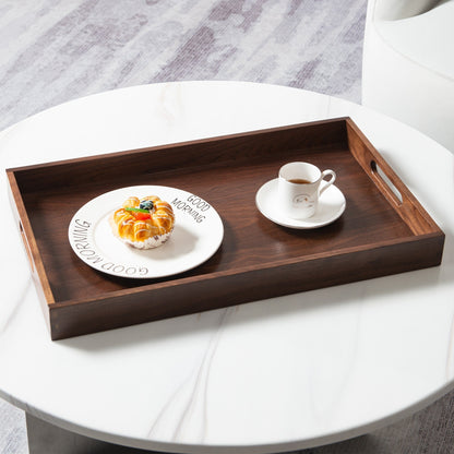 KINWELL Rectangle Black Walnut Wood Serving Tray Ottoman Tray