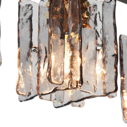 Luminaire suspendu linéaire moderne Kasy à 5 lumières, verre texturé, design unique, idéal pour îlot de cuisine.