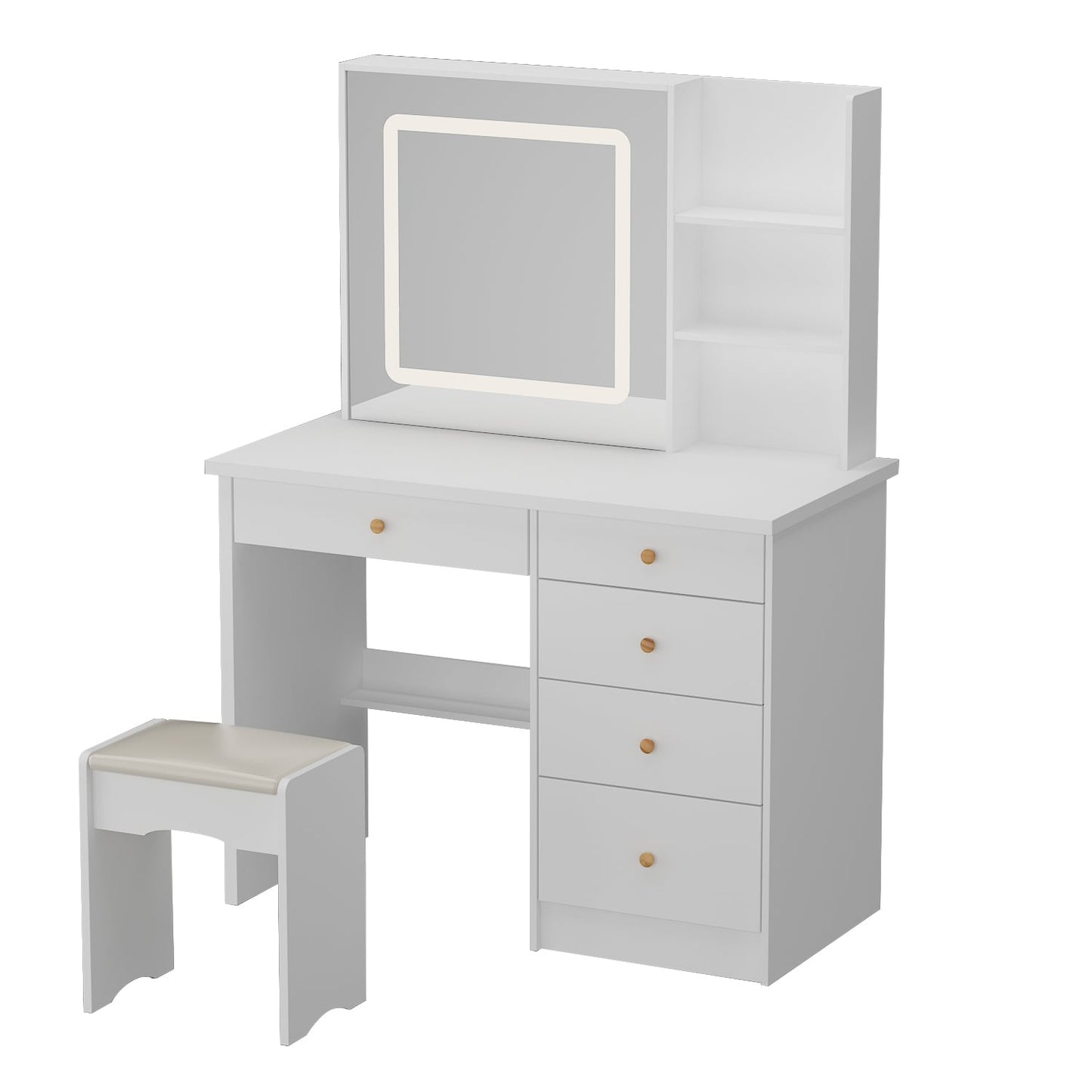 Ensemble de coiffeuse Kerrogee avec miroir éclairé réglable et tabouret - 99,9L x 49,9l x 136,1H (cm)