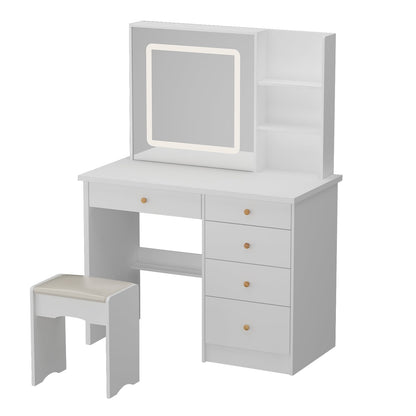 Ensemble de coiffeuse Kerrogee avec miroir éclairé réglable et tabouret - 99,9L x 49,9l x 136,1H (cm)