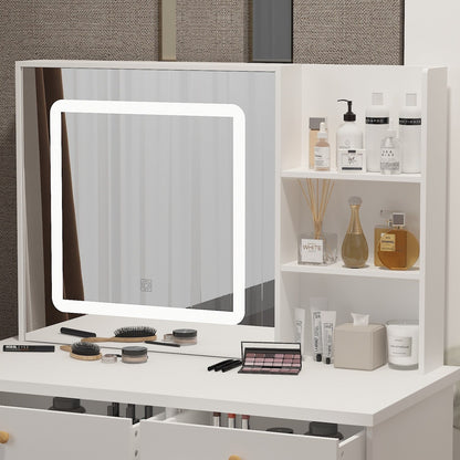 Ensemble de coiffeuse Kerrogee avec miroir éclairé réglable et tabouret - 99,9L x 49,9l x 136,1H (cm)