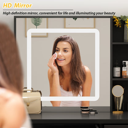 Ensemble de coiffeuse Kerrogee avec miroir éclairé réglable et tabouret - 99,9L x 49,9l x 136,1H (cm)