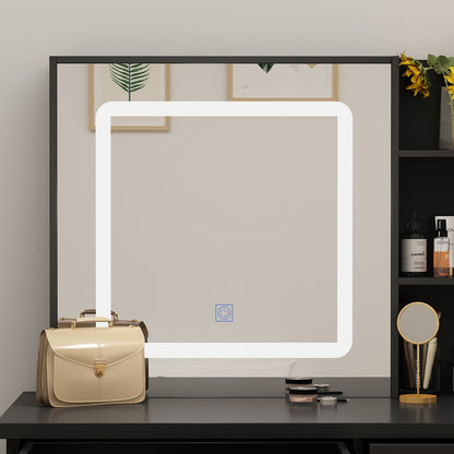 Ensemble de coiffeuse Kerrogee avec miroir éclairé réglable et tabouret - 99,9L x 49,9l x 136,1H (cm)