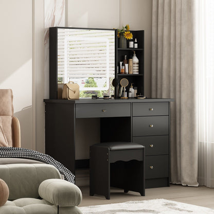 Ensemble de coiffeuse Kerrogee avec miroir éclairé réglable et tabouret - 99,9L x 49,9l x 136,1H (cm)