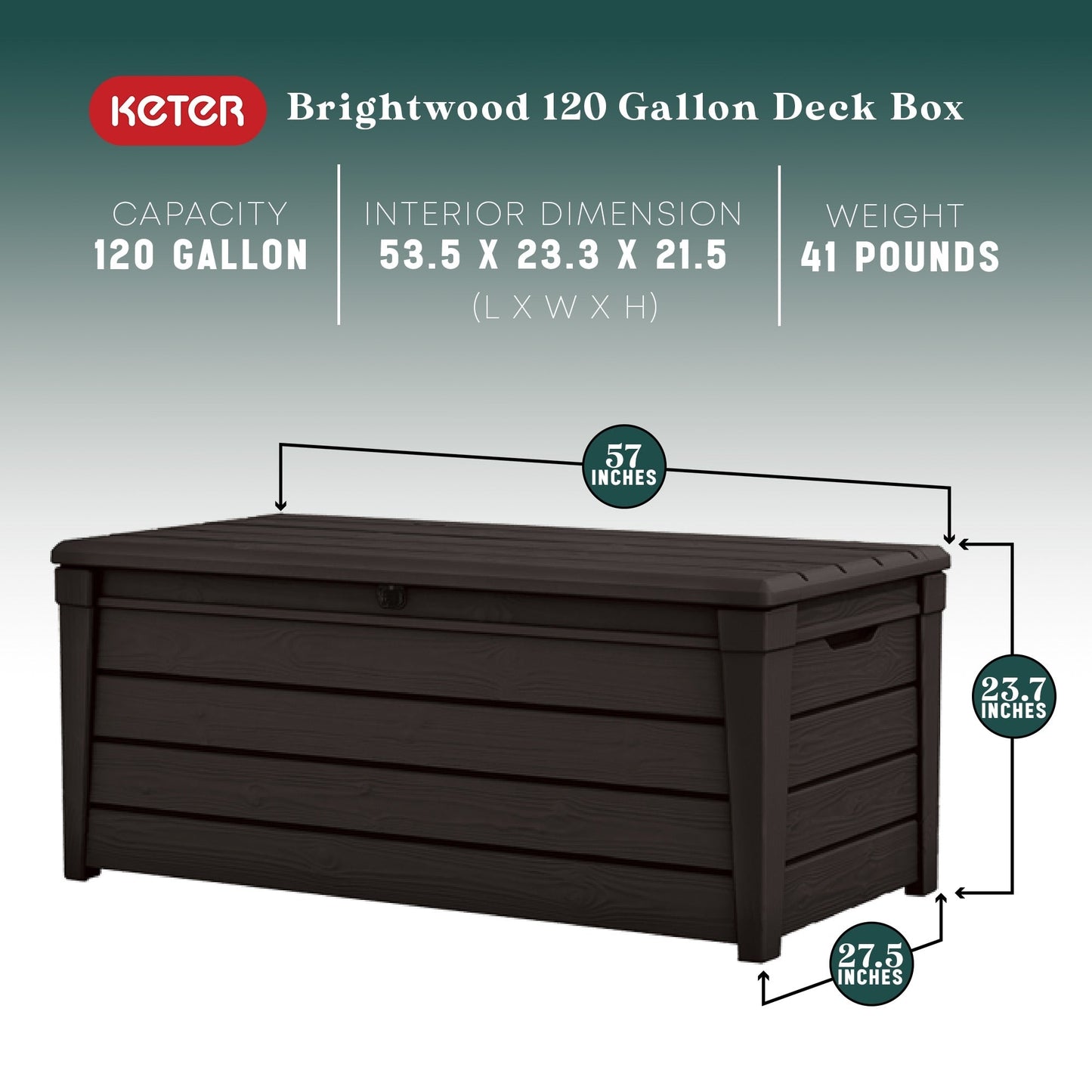 Keter Brightwood 120 gal, banc de rangement pour terrasse en résine résistant aux intempéries, marron - 40