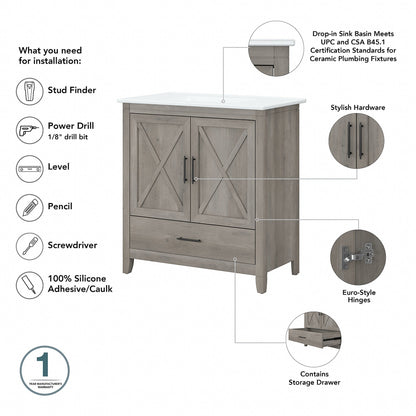 Meuble-lavabo de salle de bain Key West 32W avec lavabo de Bush Furniture