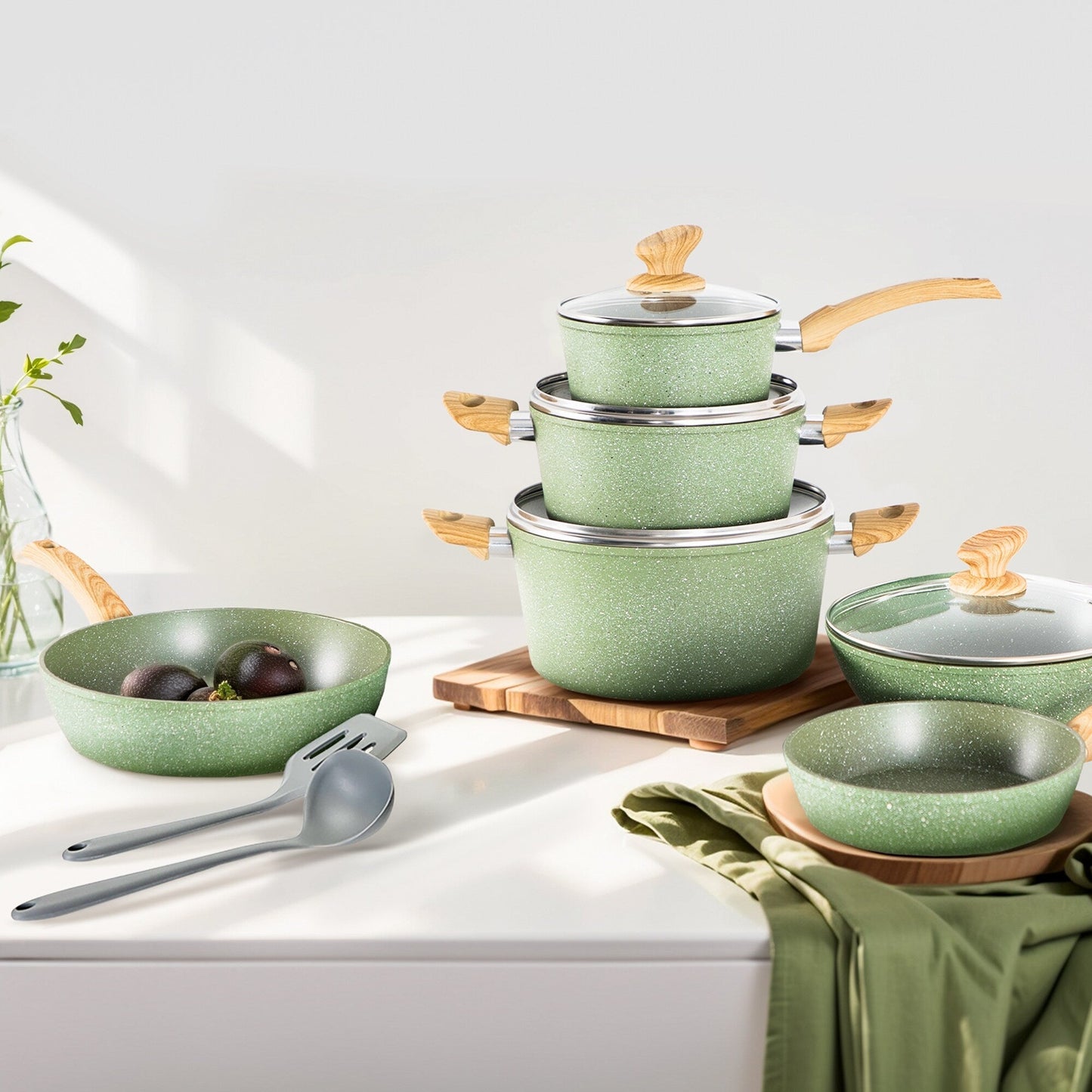 Ensemble de casseroles et poêles antiadhésives, 12 pièces, ensemble de cuisson en granit.