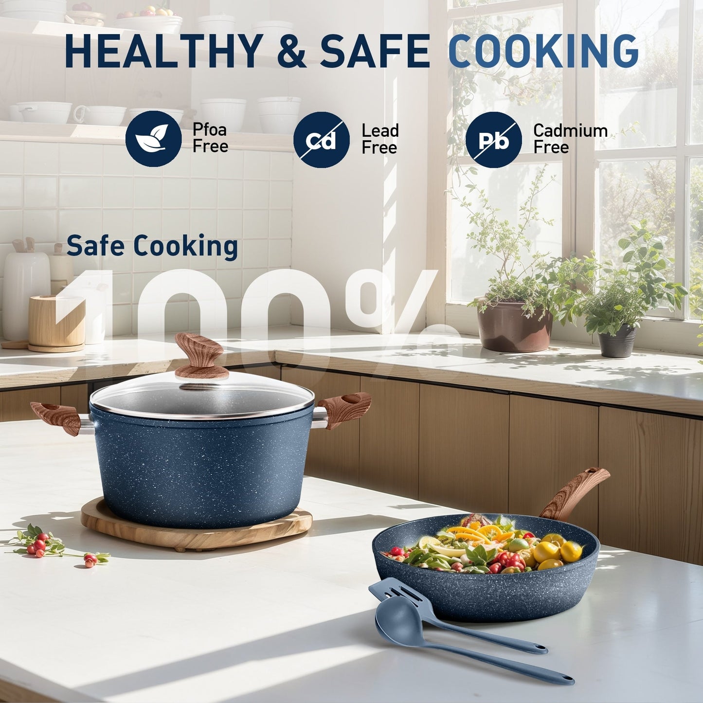 Ensemble de casseroles et poêles antiadhésives, 12 pièces, ensemble de cuisson en granit.