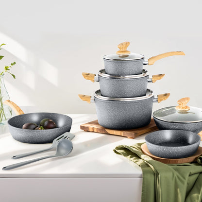 Ensemble de casseroles et poêles antiadhésives, 12 pièces, ensemble de cuisson en granit.
