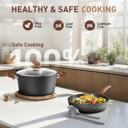 Ensemble de casseroles et poêles antiadhésives, 12 pièces, ensemble de cuisson en granit.
