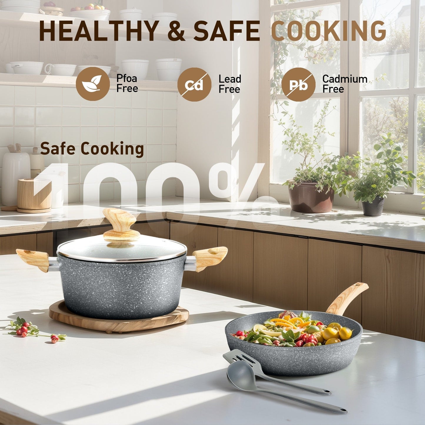 Ensemble de casseroles et poêles antiadhésives, 12 pièces, ensemble de cuisson en granit.