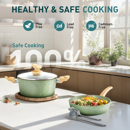 Ensemble de casseroles et poêles antiadhésives, 12 pièces, ensemble de cuisson en granit.