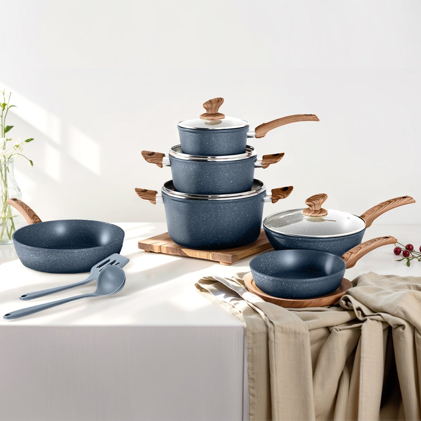 Ensemble de casseroles et poêles antiadhésives, 12 pièces, ensemble de cuisson en granit.