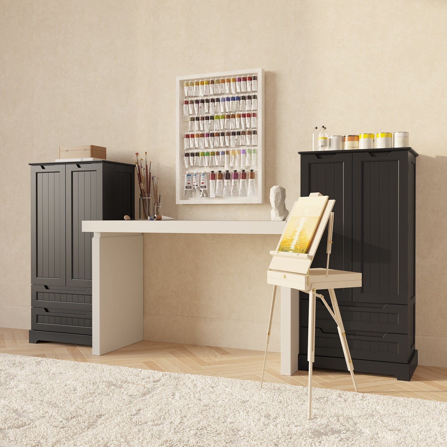 Armoire de rangement pour cuisine, armoire de rangement de salle de bain autoportante avec 2 portes et tiroirs