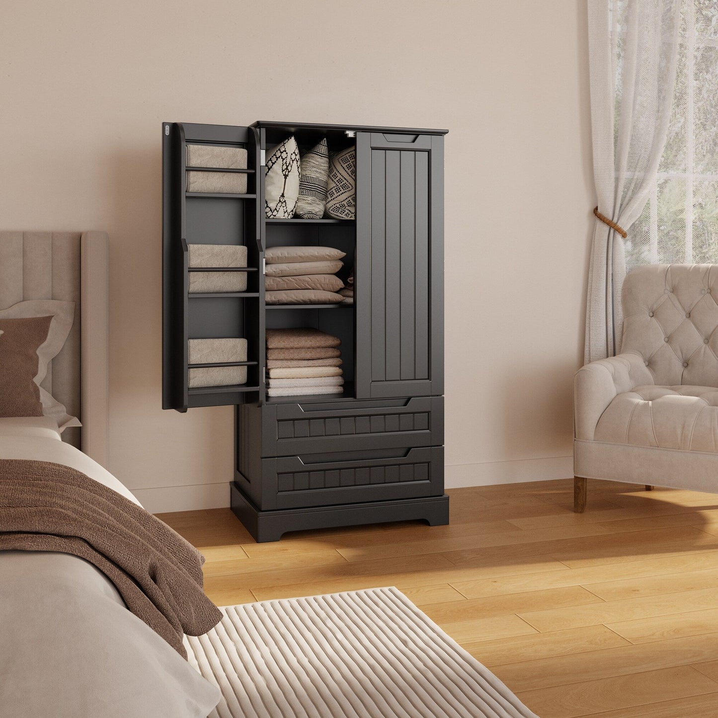 Armoire de rangement pour cuisine, armoire de rangement de salle de bain autoportante avec 2 portes et tiroirs