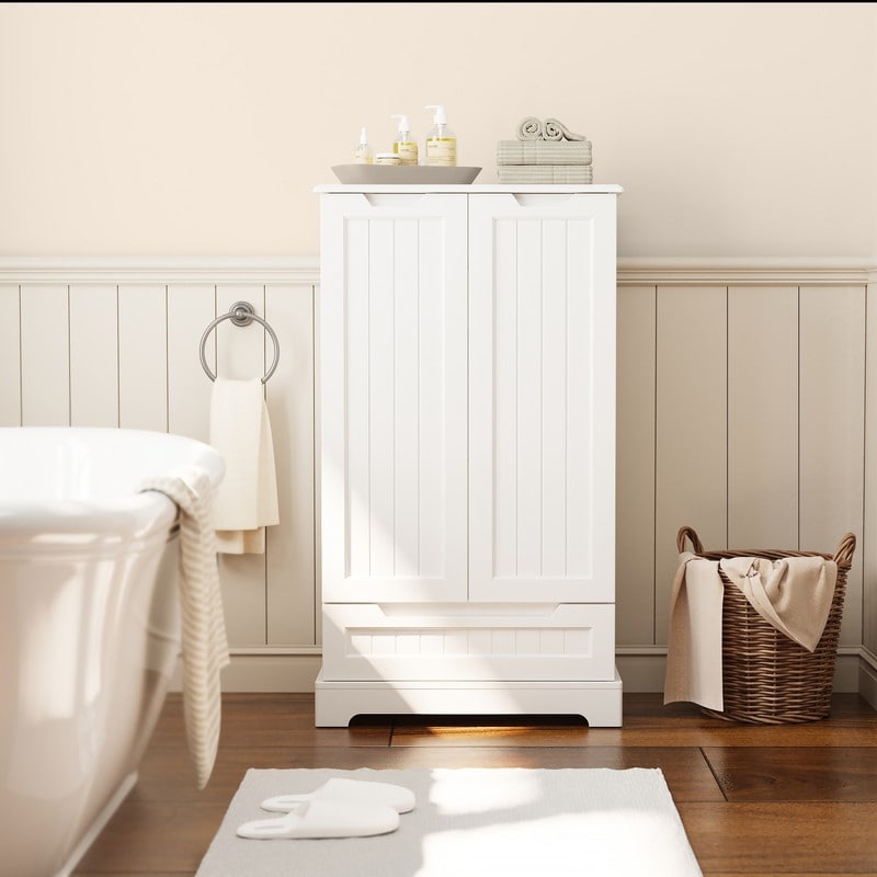 Armoire de rangement pour cuisine, armoire de rangement de salle de bain autoportante avec 2 portes et tiroirs