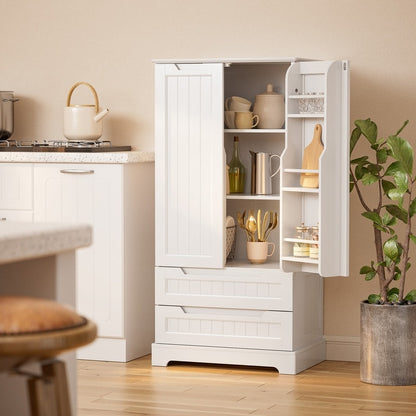 Armoire de rangement pour cuisine, armoire de rangement de salle de bain autoportante avec 2 portes et tiroirs