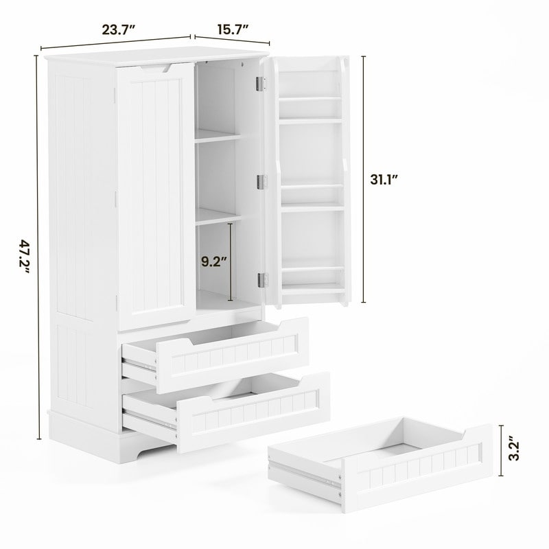 Armoire de rangement pour cuisine, armoire de rangement de salle de bain autoportante avec 2 portes et tiroirs
