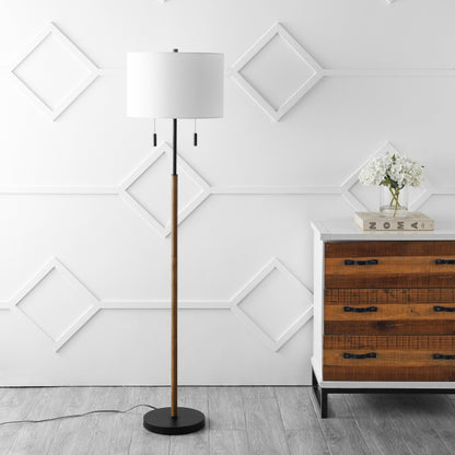 Koda 61 Lampe de sol à LED en fer forgé style rustique, avec cordon d'interrupteur à tirer, finition bois brun/noir par JONATHAN Y