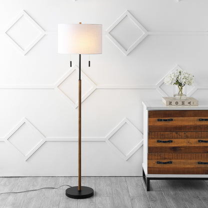 Koda 61 Lampe de sol à LED en fer forgé style rustique, avec cordon d'interrupteur à tirer, finition bois brun/noir par JONATHAN Y