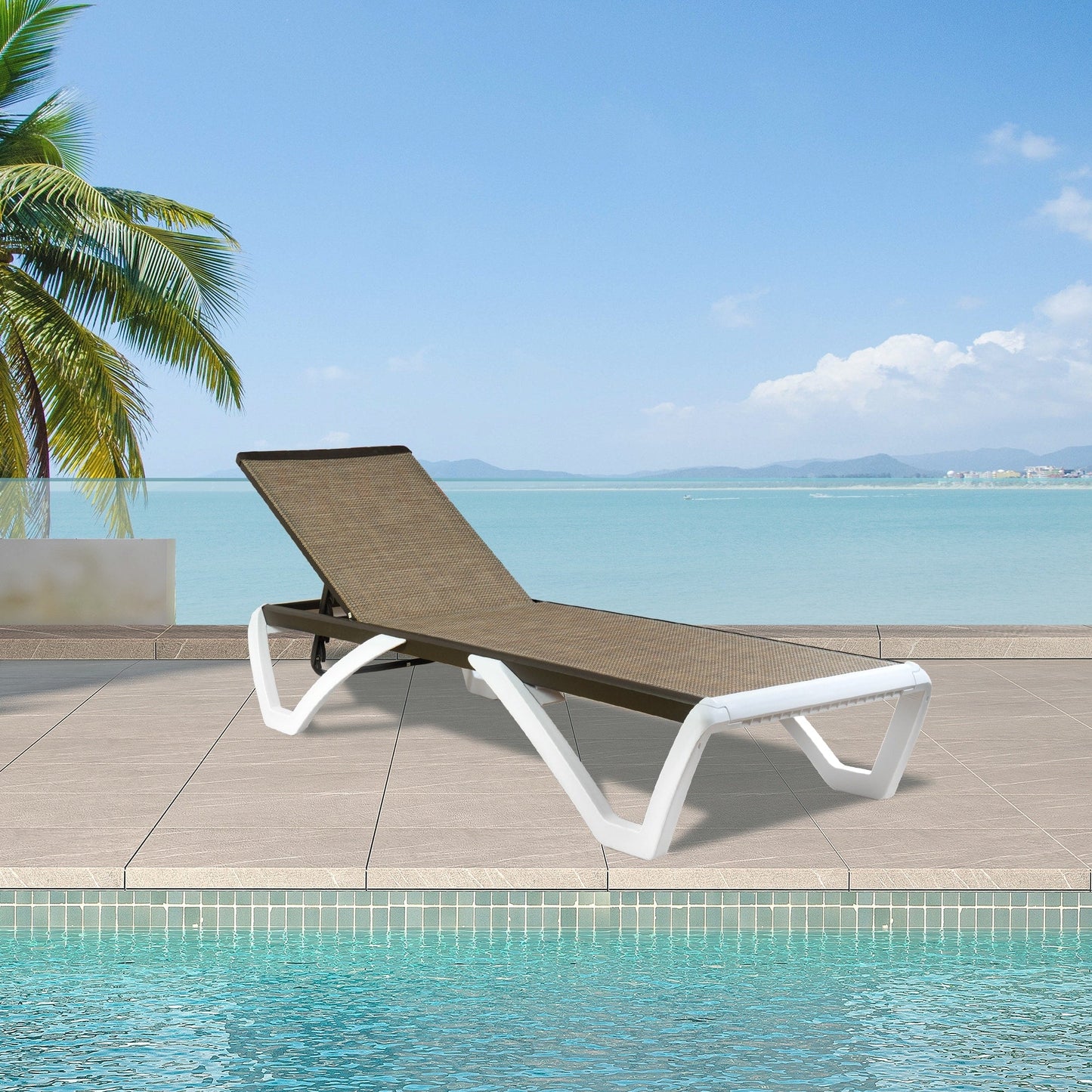 Chaise longue de jardin inclinable et réglable Kozyard Alan, entièrement en aluminium et pieds en résine de polypropylène.