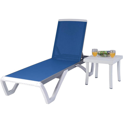 Chaise longue de jardin inclinable et réglable Kozyard Alan, entièrement en aluminium et pieds en résine de polypropylène.