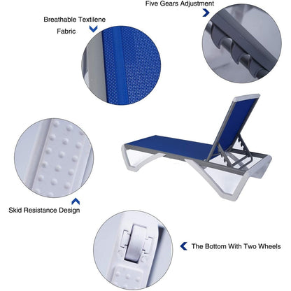 Chaise longue de jardin inclinable et réglable Kozyard Alan, entièrement en aluminium et pieds en résine de polypropylène.