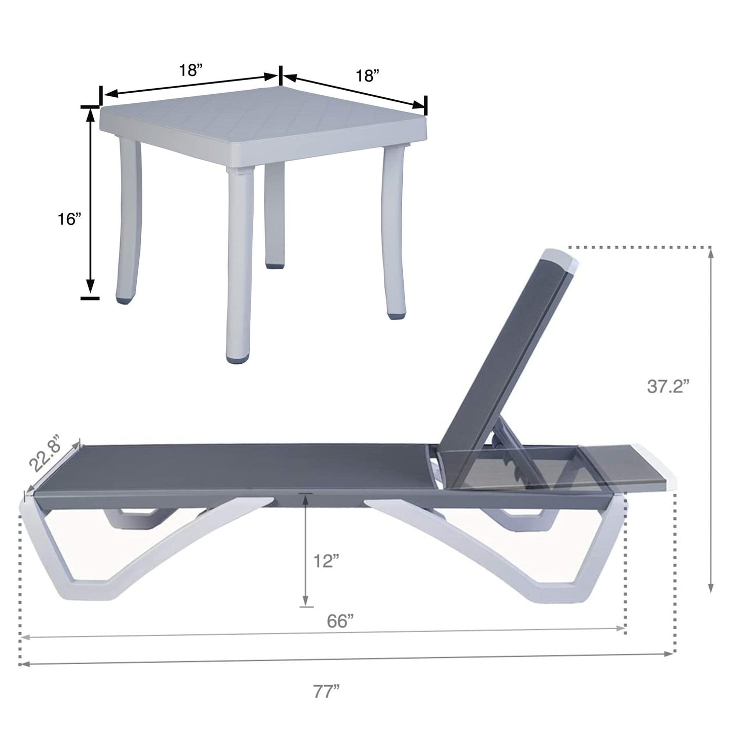 Chaise longue de jardin inclinable et réglable Kozyard Alan, entièrement en aluminium et pieds en résine de polypropylène.