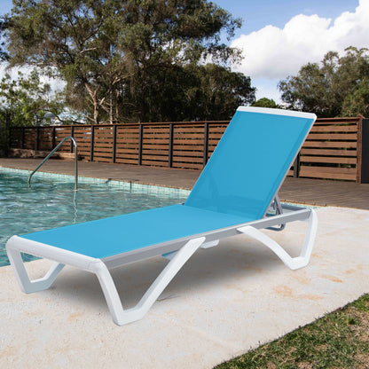 Chaise longue de jardin inclinable et réglable Kozyard Alan, entièrement en aluminium et pieds en résine de polypropylène.