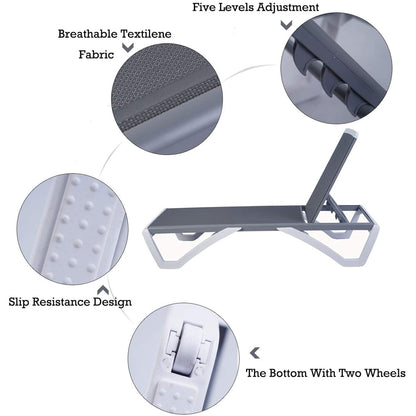 Chaise longue de jardin inclinable et réglable Kozyard Alan, entièrement en aluminium et pieds en résine de polypropylène.