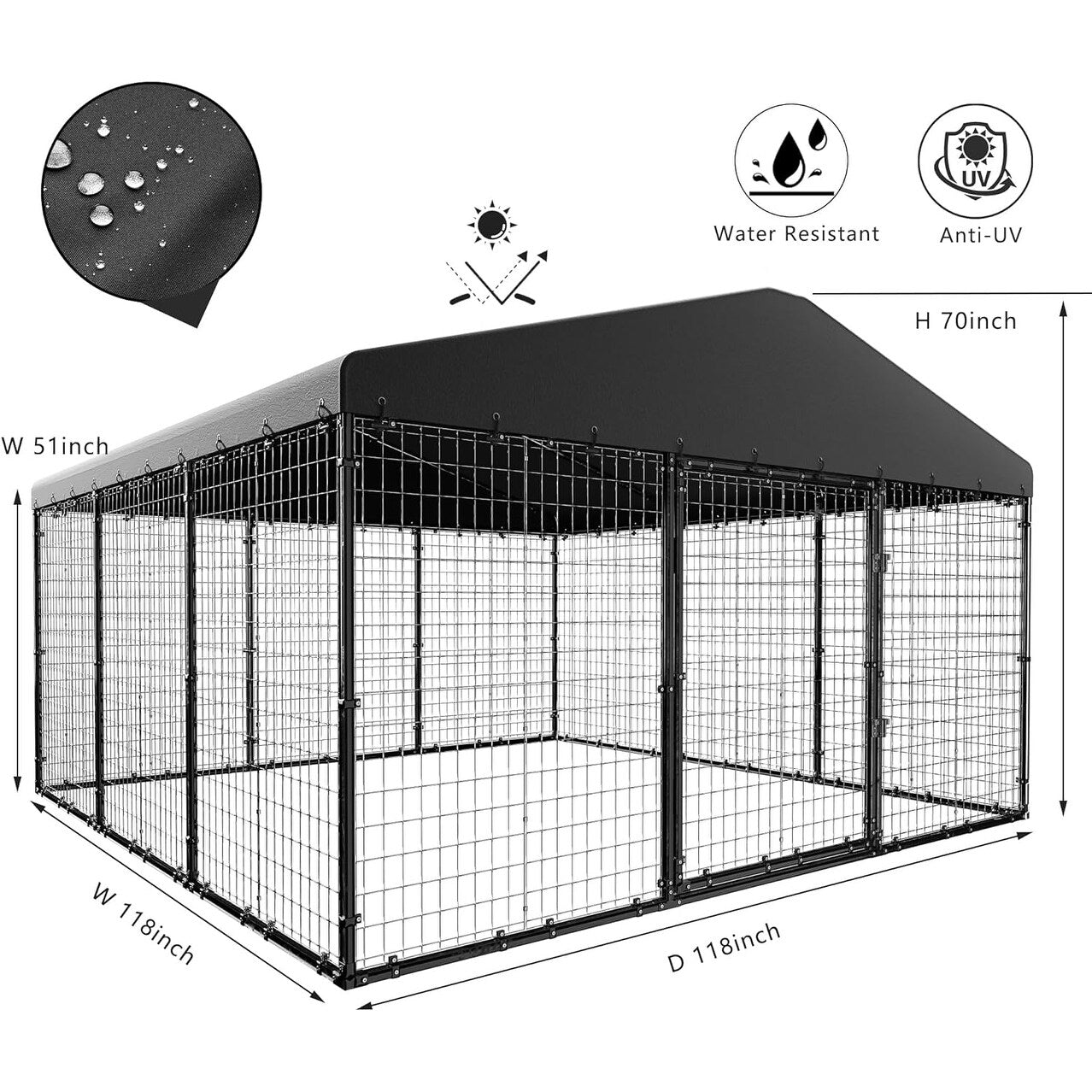 W 118 x D 118 x H 70 Grande Cabane pour Chien d'Extérieur, Abri pour Chien Robuste avec Toit Imperméable