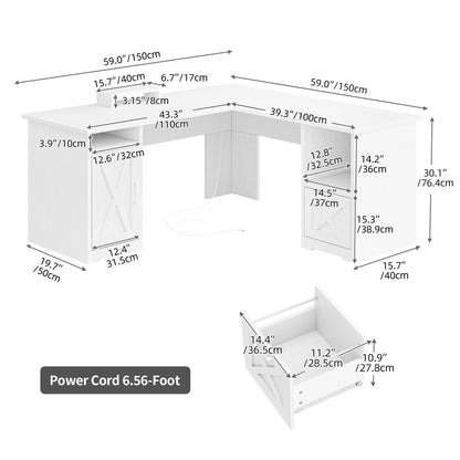 Bureau de jeu en forme de L Moasis, bureau d'ordinateur d'angle de 59 pouces avec support de moniteur