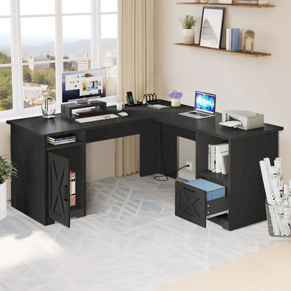 Bureau de jeu en forme de L Moasis, bureau d'ordinateur d'angle de 59 pouces avec support de moniteur