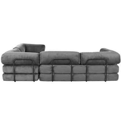 L-Shaped Modular Sofa Bed in Corduroy Fabric