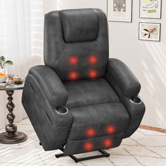 LACOO Fauteuil inclinable à levage électrique en cuir PU avec fonction massage