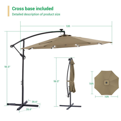 Parasol de terrasse déporté LED LIVOOSUN 10 pieds avec pied en croix
