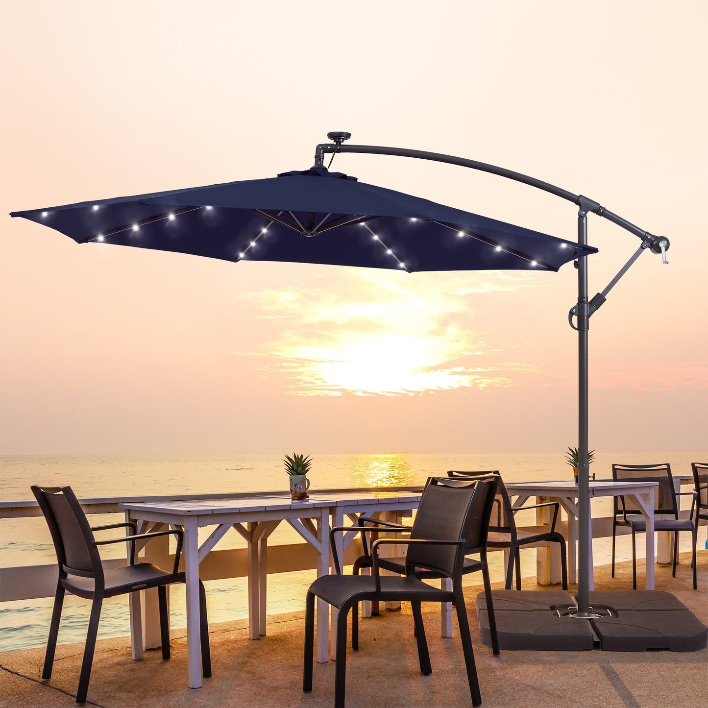 Parasol de terrasse déporté LED LIVOOSUN 10 pieds avec pied en croix