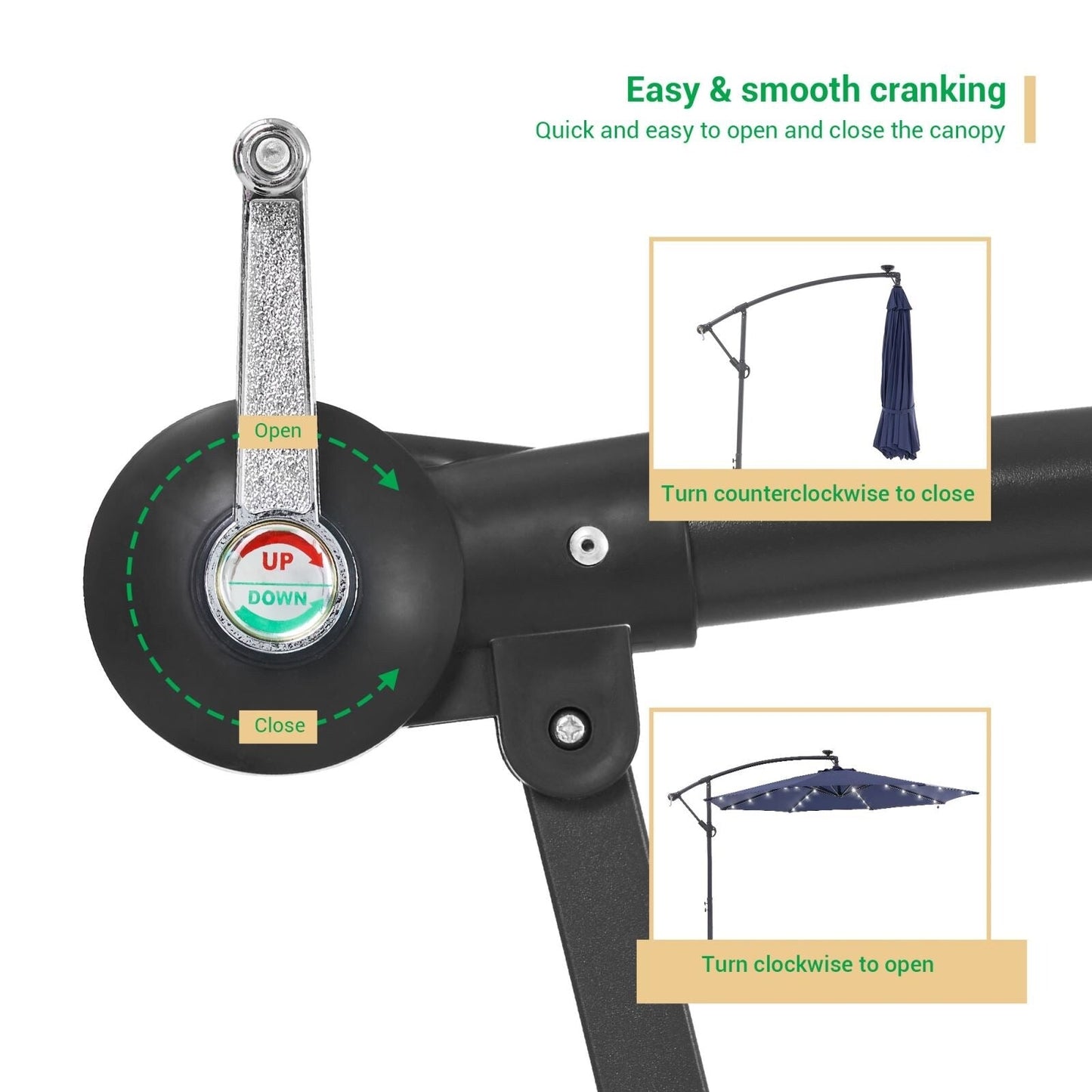 Parasol de terrasse déporté LED LIVOOSUN 10 pieds avec pied en croix