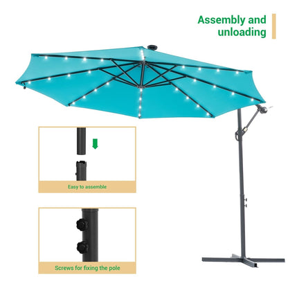Parasol de terrasse déporté LED LIVOOSUN 10 pieds avec pied en croix