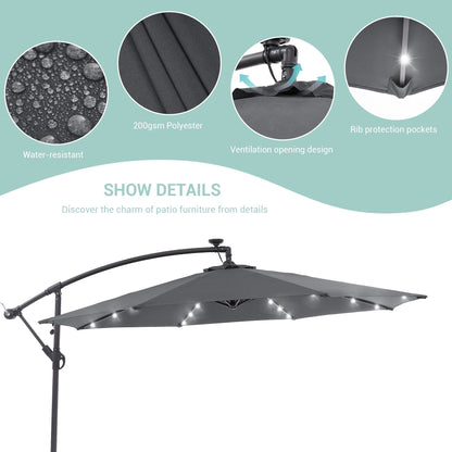Parasol de terrasse déporté LED LIVOOSUN 10 pieds avec pied en croix