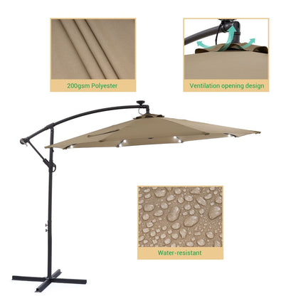 Parasol de terrasse déporté LED LIVOOSUN 10 pieds avec pied en croix