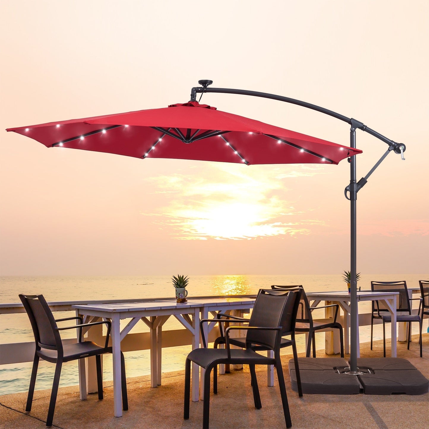 Parasol de terrasse déporté LED LIVOOSUN 10 pieds avec pied en croix