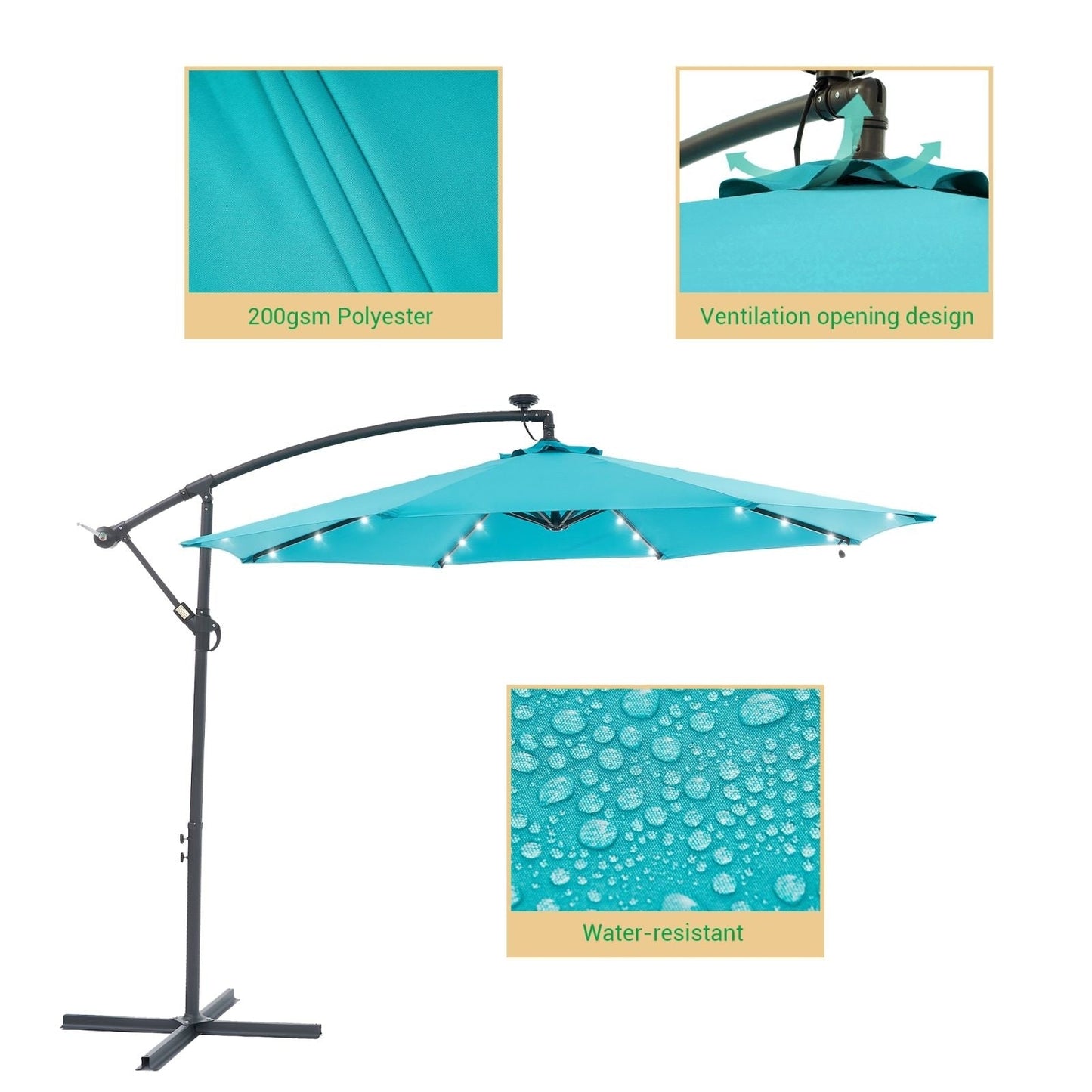 Parasol de terrasse déporté LED LIVOOSUN 10 pieds avec pied en croix