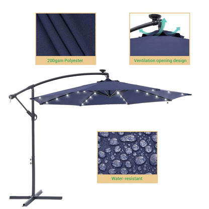 Parasol de terrasse déporté LED LIVOOSUN 10 pieds avec pied en croix
