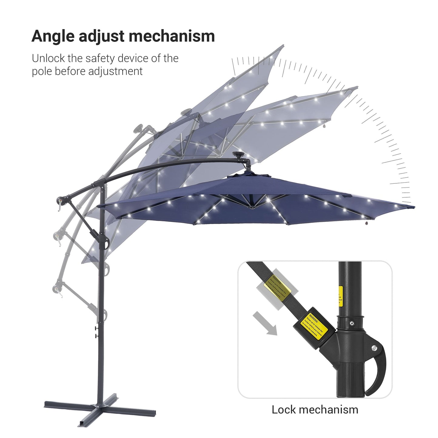 Parasol de terrasse déporté LED LIVOOSUN 10 pieds avec pied en croix